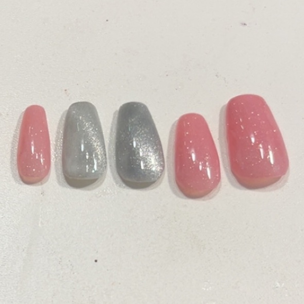 Pink and Silver Press-On Nails